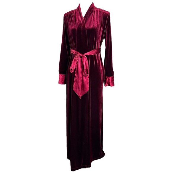 Jonquil Diane Samandi Velvet Robe XS Burgundy Long Belted Wrap Duster - Picture 8 of 8